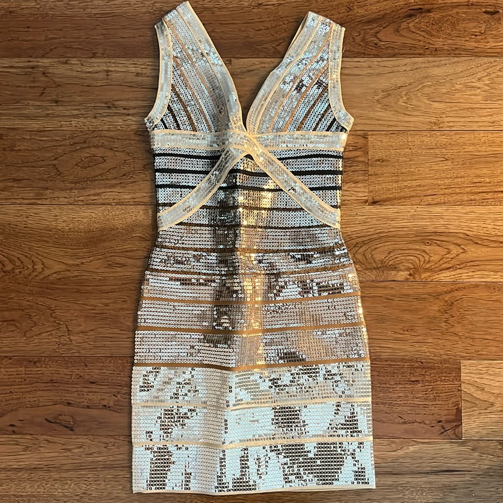 Ombré gold/silver sequin bandage bodycon dress